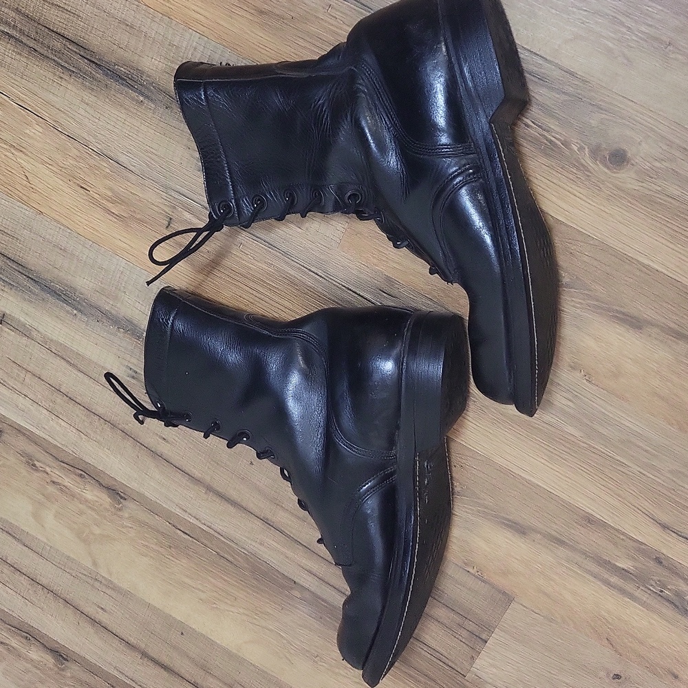Vintage BF GOODRICH Black Steel Toe Laced Goodyear Heel Combat Boots - 8W - Picture 5 of 16